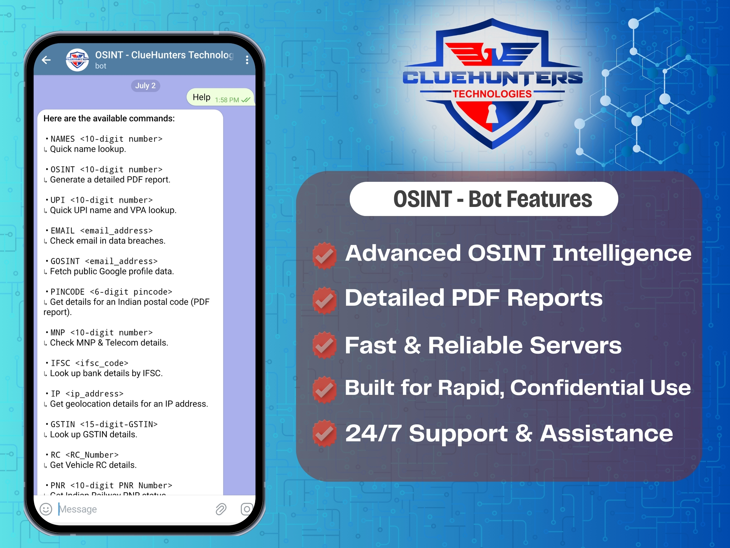 ClueHunters OSINT Bot for open-source intelligence gathering